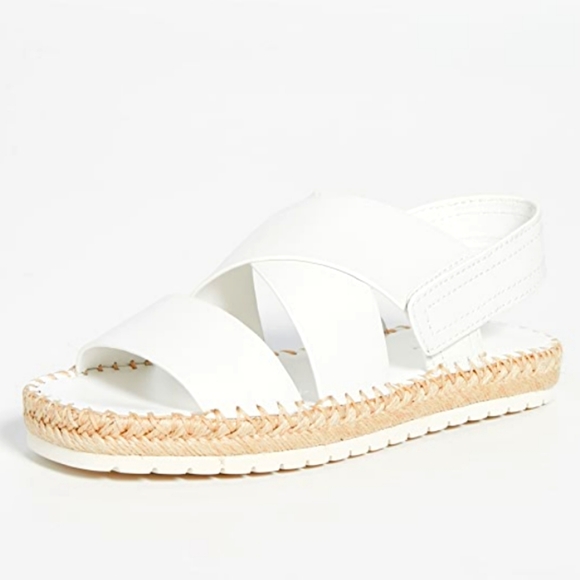 VINCE Tenison Espadrille Sandal White Leather Flat Low Platform Jute - Picture 1 of 16